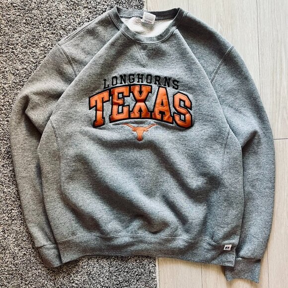 Texas longhorns Russell Athletics Crewneck Sweater men’s Large Gray Embroidered - Picture 1 of 6